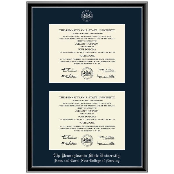#102 Ross and Carol Nese College of Nursing double diploma frame Onexa Silver (Black)